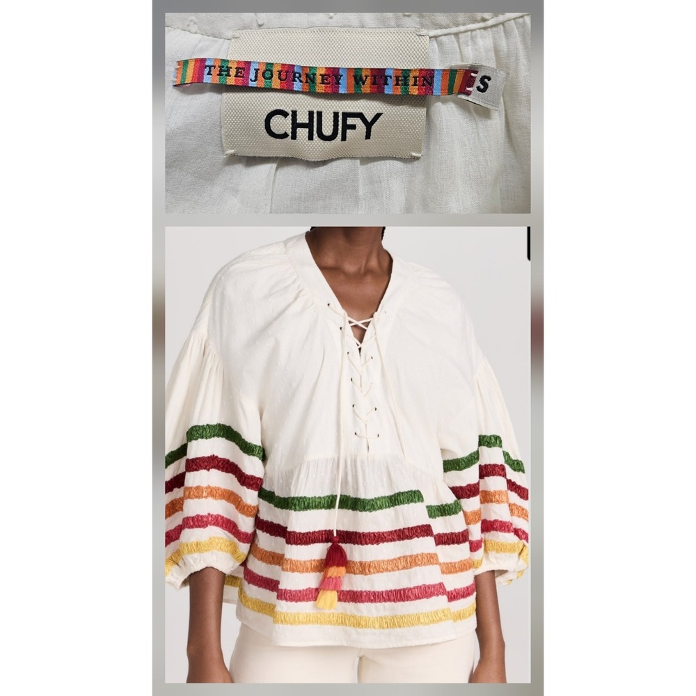 Chufy Liberty Embroidered V Neck Ballon Sleeve Blouse‎ Sz. Small